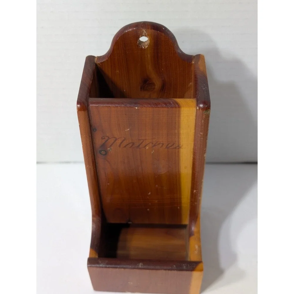 Vintage Cedar Wood Souvenir Match Holder - Montana Cabin Decor Wall Mount